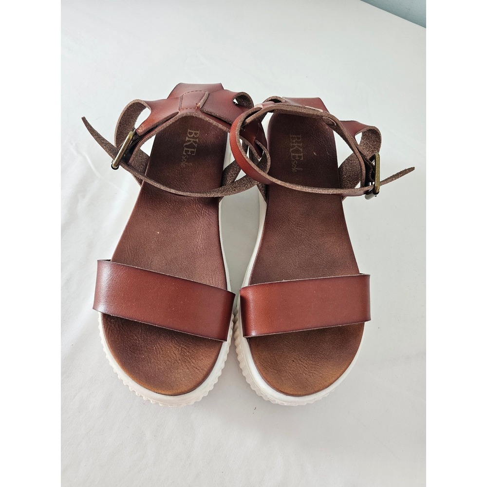 Boho BKE sole Platform Sandals Womens 6 Brown Faux Leather Flatform Buckle Strap